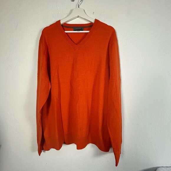Merona Men Merino Wool Knit V-Neck Sweater XL Orange Pullover Long Sleeve Casual - Picture 1 of 8